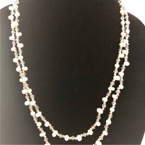 Elegant Silver and Beige Beaded Necklace